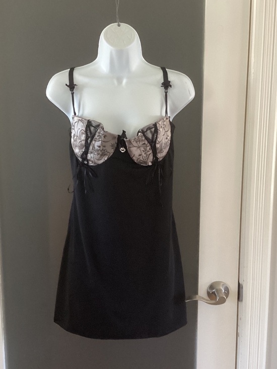 Coquette Other - Black Satin Chemise with Cream Floral Cups and Adjustable Straps